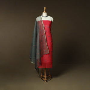 Plain Kota Doria Cotton Embroidered 3pc Unstitched Dress Material Suit Set 10