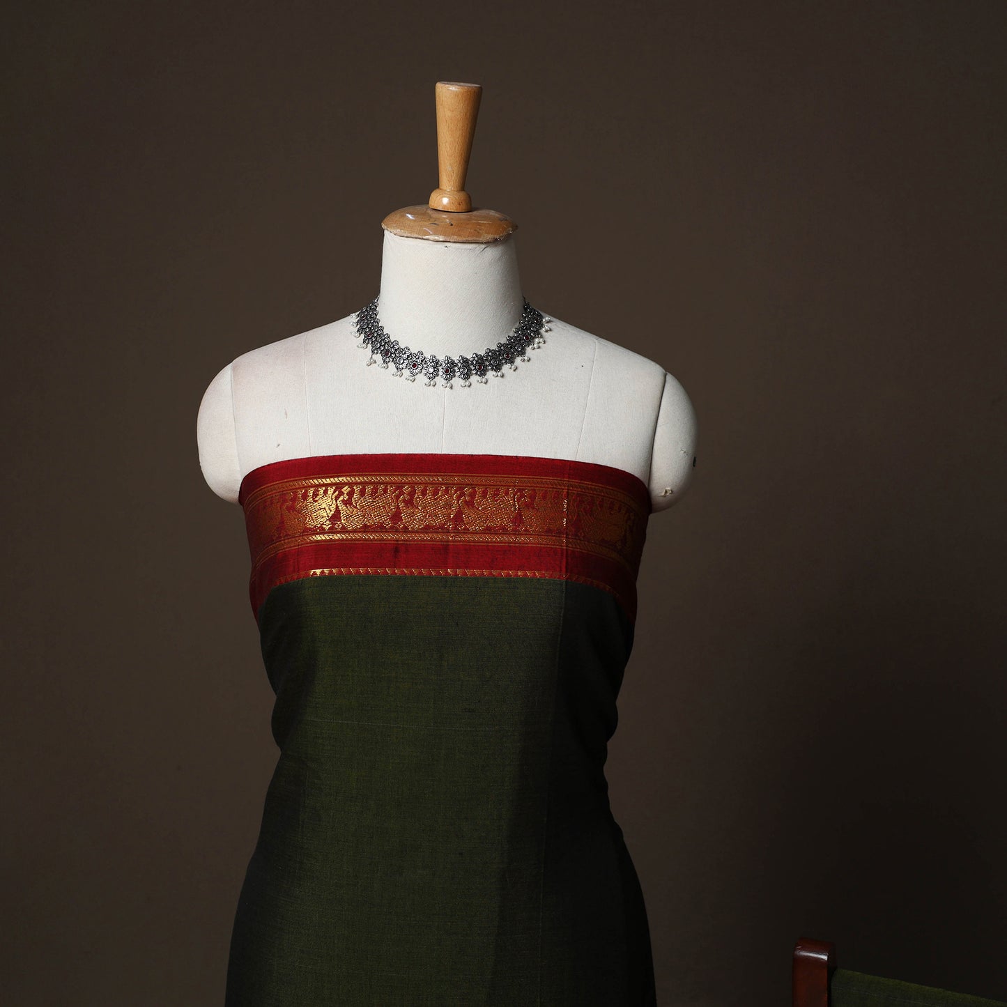 Dharwad Cotton 3pc Plain Unstitched Dress Material Suit Set with Zari Border 33