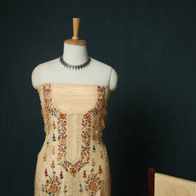 Beige Hand Embroidered Muslin 3pc Unstitched Dress Material 01