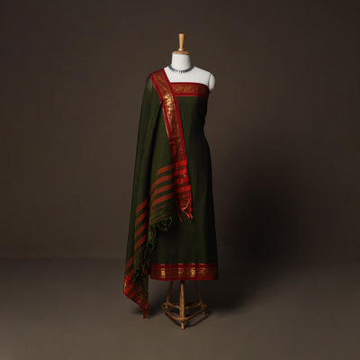 Dharwad Cotton 3pc Plain Unstitched Dress Material Suit Set with Zari Border 33
