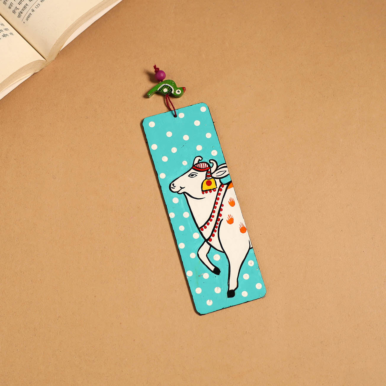 Blue - pichwai handpainted wooden bookmark 02 - handcrafted