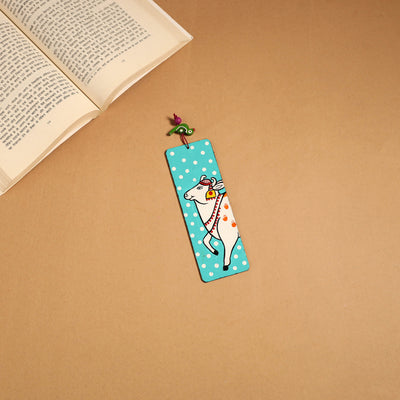 Blue - pichwai handpainted wooden bookmark 02 - handcrafted
