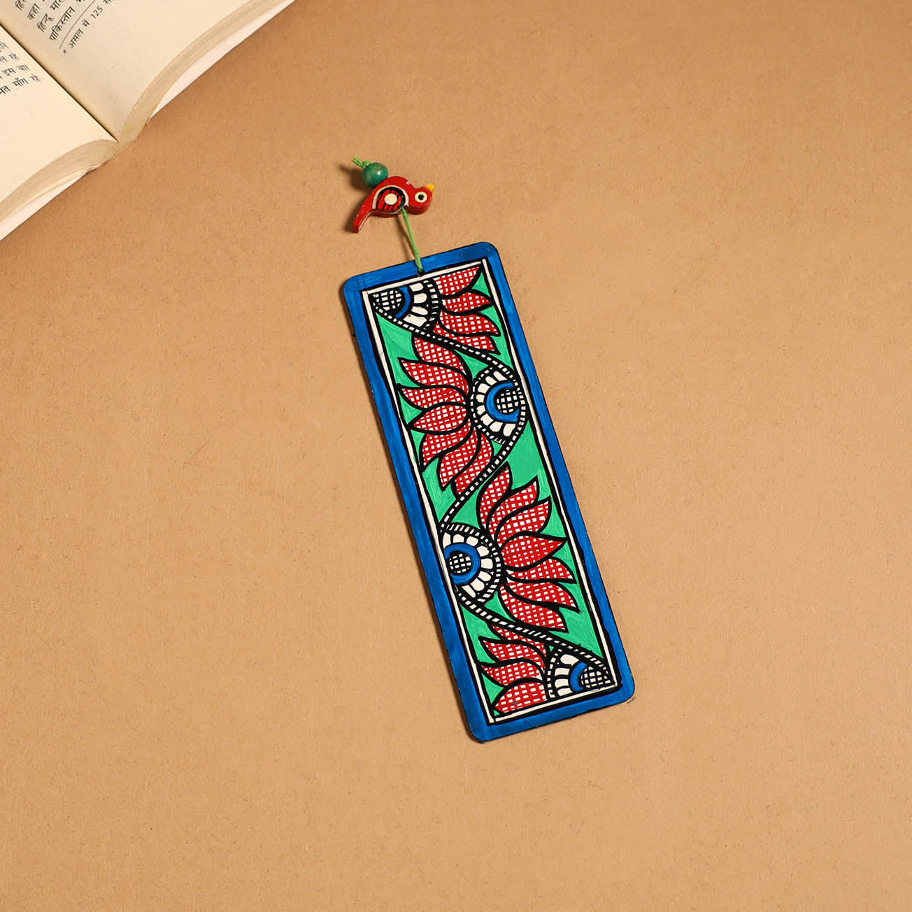 Blue - madhubani handpainted wooden bookmark 03