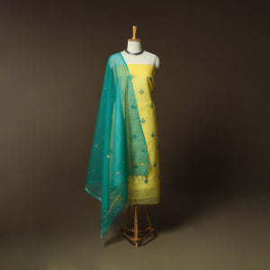 Plain Kota Doria Cotton Embroidered 3pc Unstitched Dress Material Suit Set 12