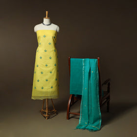 Plain Kota Doria Cotton Embroidered 3pc Unstitched Dress Material Suit Set 12