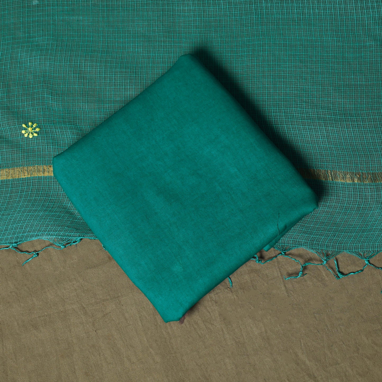 Plain Kota Doria Cotton Embroidered 3pc Unstitched Dress Material Suit Set 12