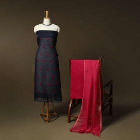 Plain Kota Doria Cotton Embroidered 3pc Unstitched Dress Material Suit Set 13