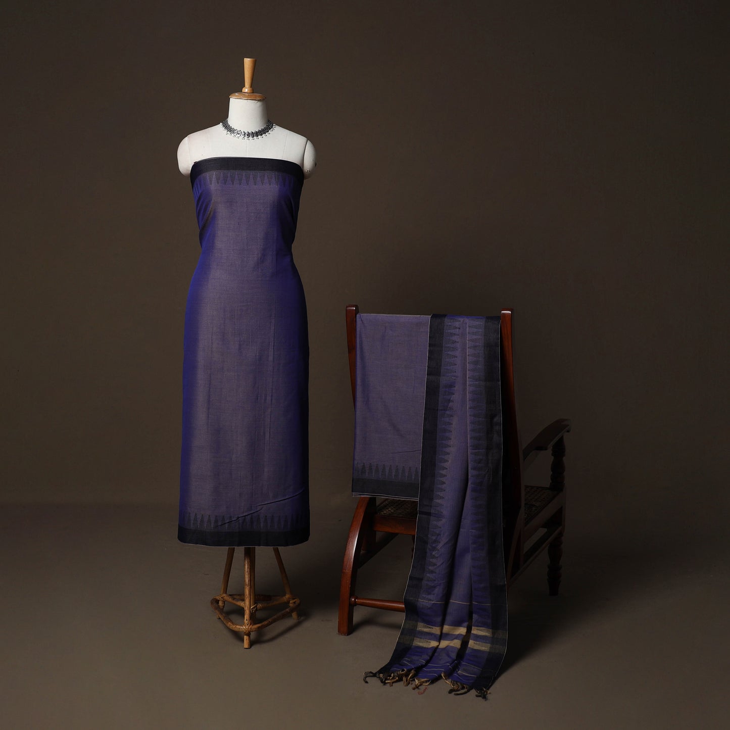 Dharwad Cotton 3pc Plain Unstitched Dress Material Suit Set with Woven Border 36