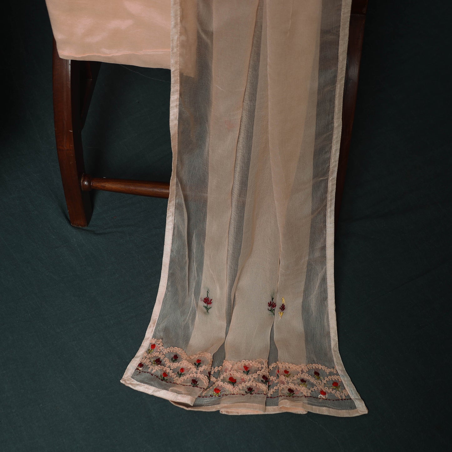 Pink - Hand Embroidered Muslin 3pc Unstitched Dress Material 11