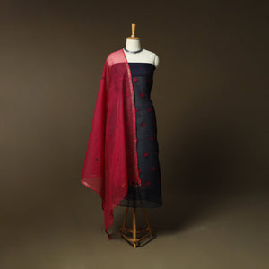 Plain Kota Doria Cotton Embroidered 3pc Unstitched Dress Material Suit Set 13