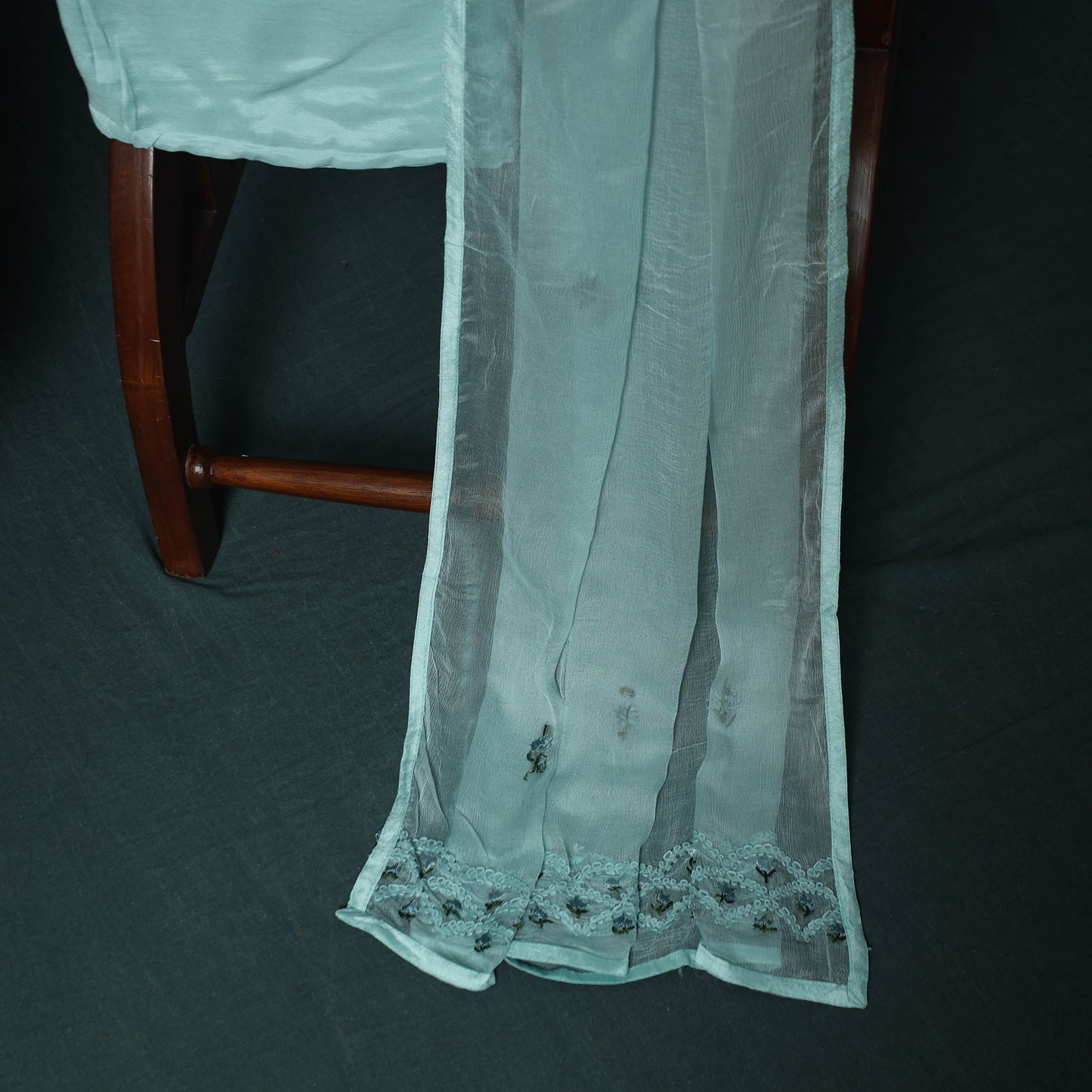 Blue - Hand Embroidered Muslin 3pc Unstitched Dress Material 13