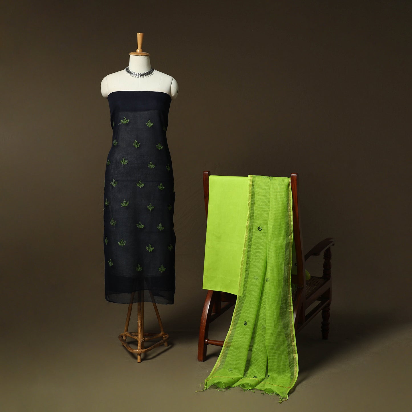 Plain Kota Doria Cotton Embroidered 3pc Unstitched Dress Material Suit Set 14