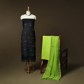 Plain Kota Doria Cotton Embroidered 3pc Unstitched Dress Material Suit Set 14