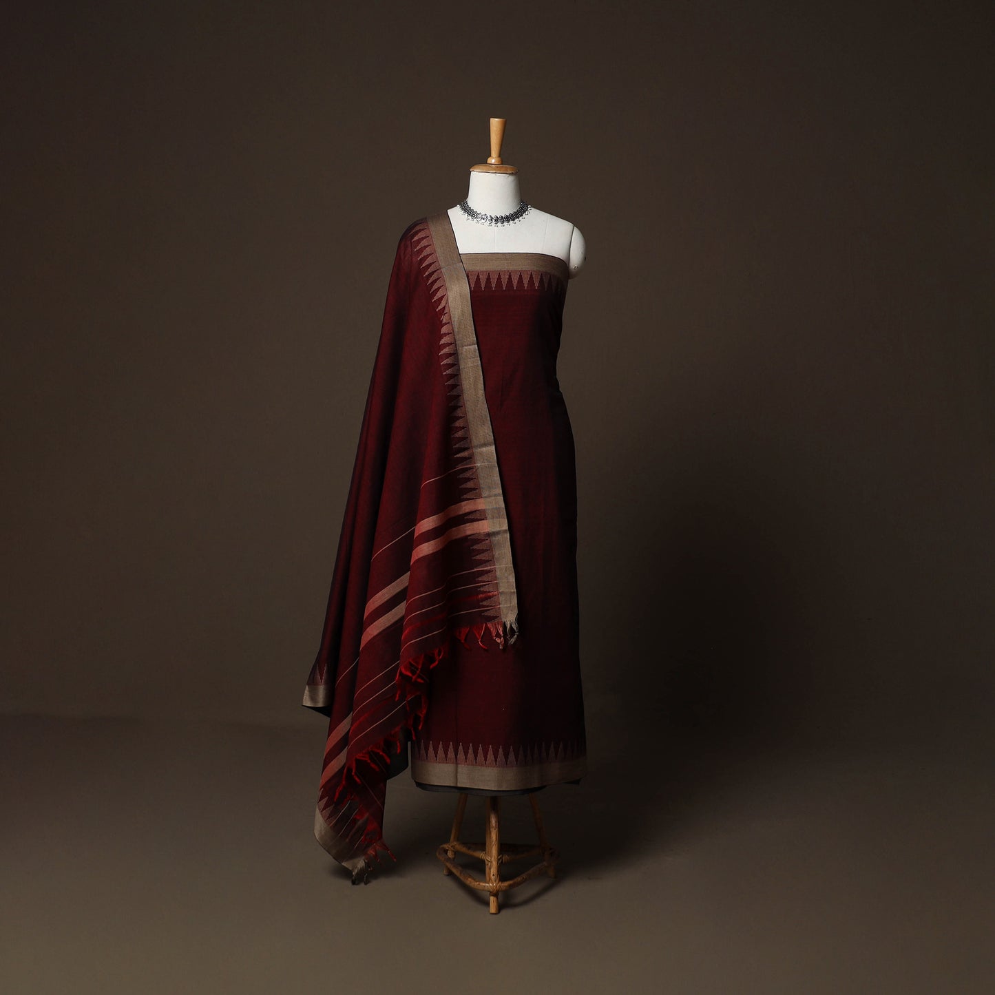 Dharwad Cotton 3pc Plain Unstitched Dress Material Suit Set with Woven Border 38