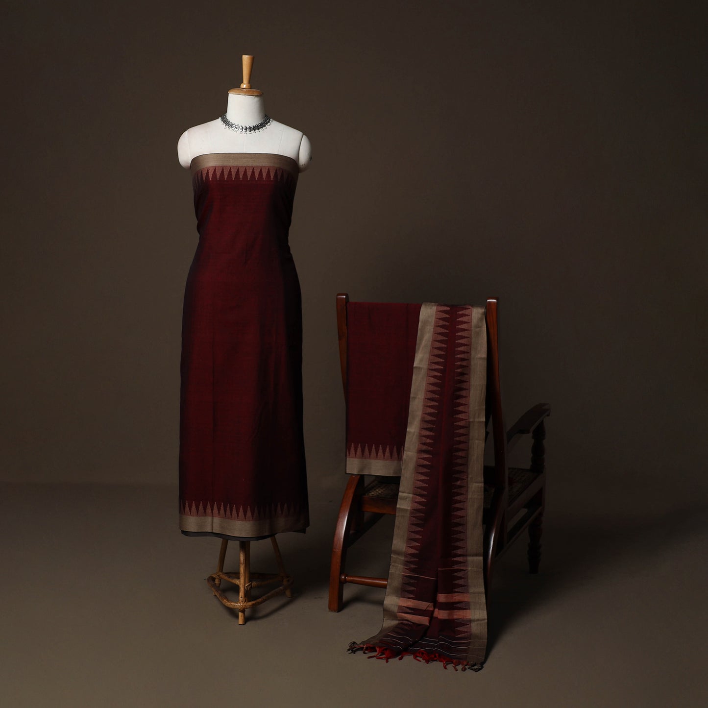 Dharwad Cotton 3pc Plain Unstitched Dress Material Suit Set with Woven Border 38