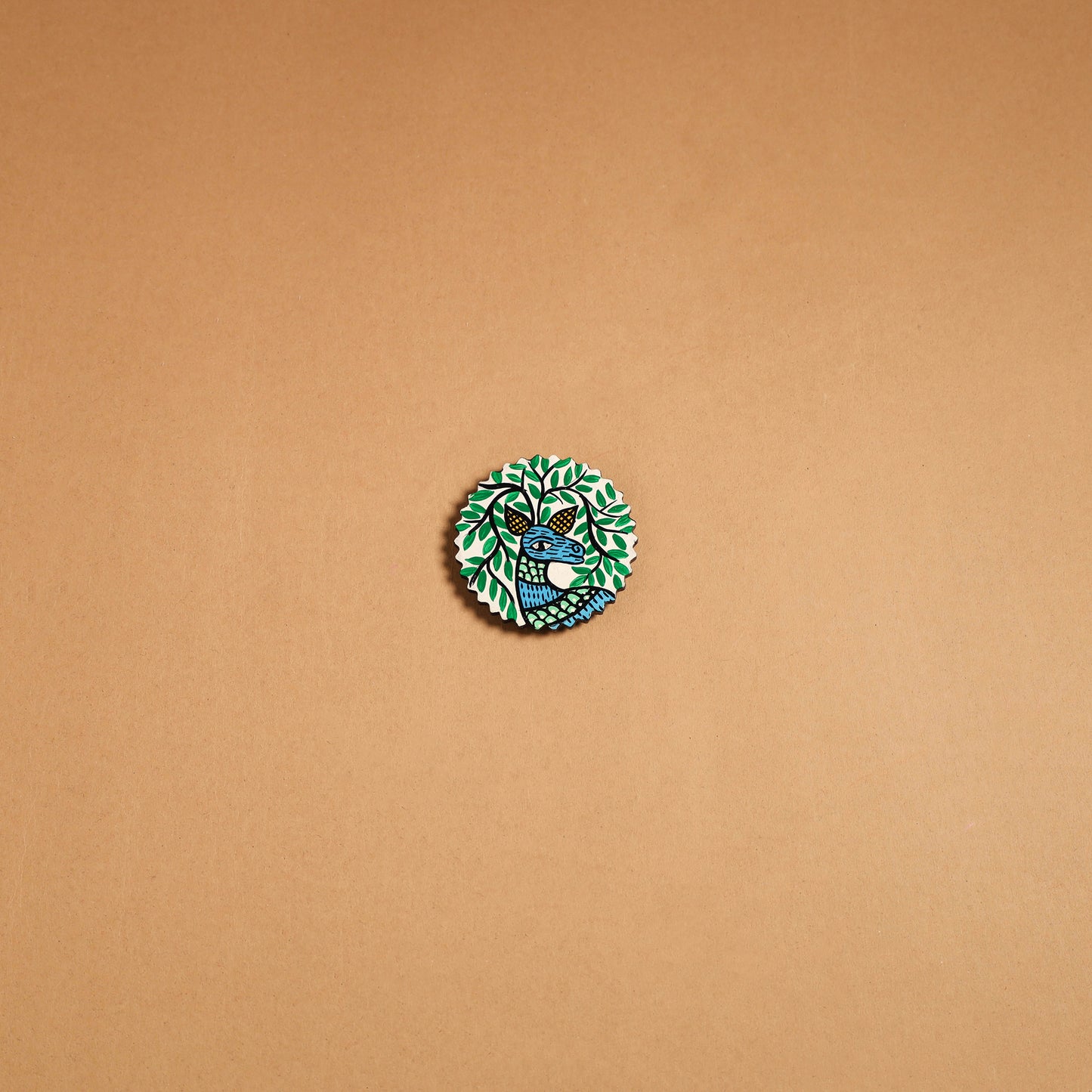 Green - gond handpainted wooden fridge magnet 30