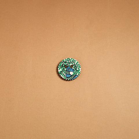 Green - gond handpainted wooden fridge magnet 30