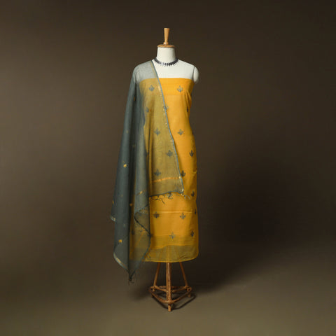 Plain Kota Doria Cotton Embroidered 3pc Unstitched Dress Material Suit Set 15