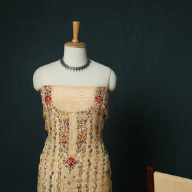 Beige - Hand Embroidered Muslin 3pc Unstitched Dress Material 03