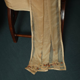 Beige - Hand Embroidered Muslin 3pc Unstitched Dress Material 03