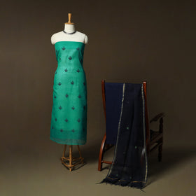 Plain Kota Doria Cotton Embroidered 3pc Unstitched Dress Material Suit Set 16