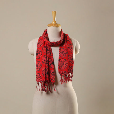 Block Print Cotton Sanganeri Stole with Tassels