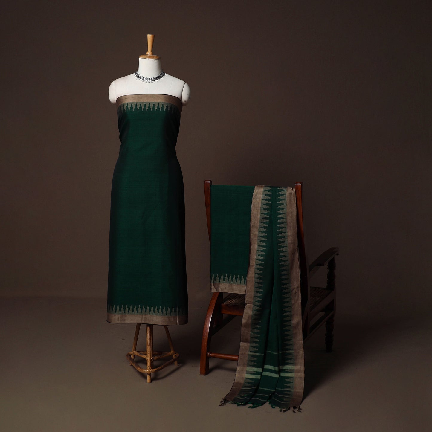 Dharwad Cotton 3pc Plain Unstitched Dress Material Suit Set with Woven Border 41