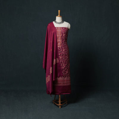 3pc Heavy Embroidered Wool Unstitched Dress Material Suit Set 45