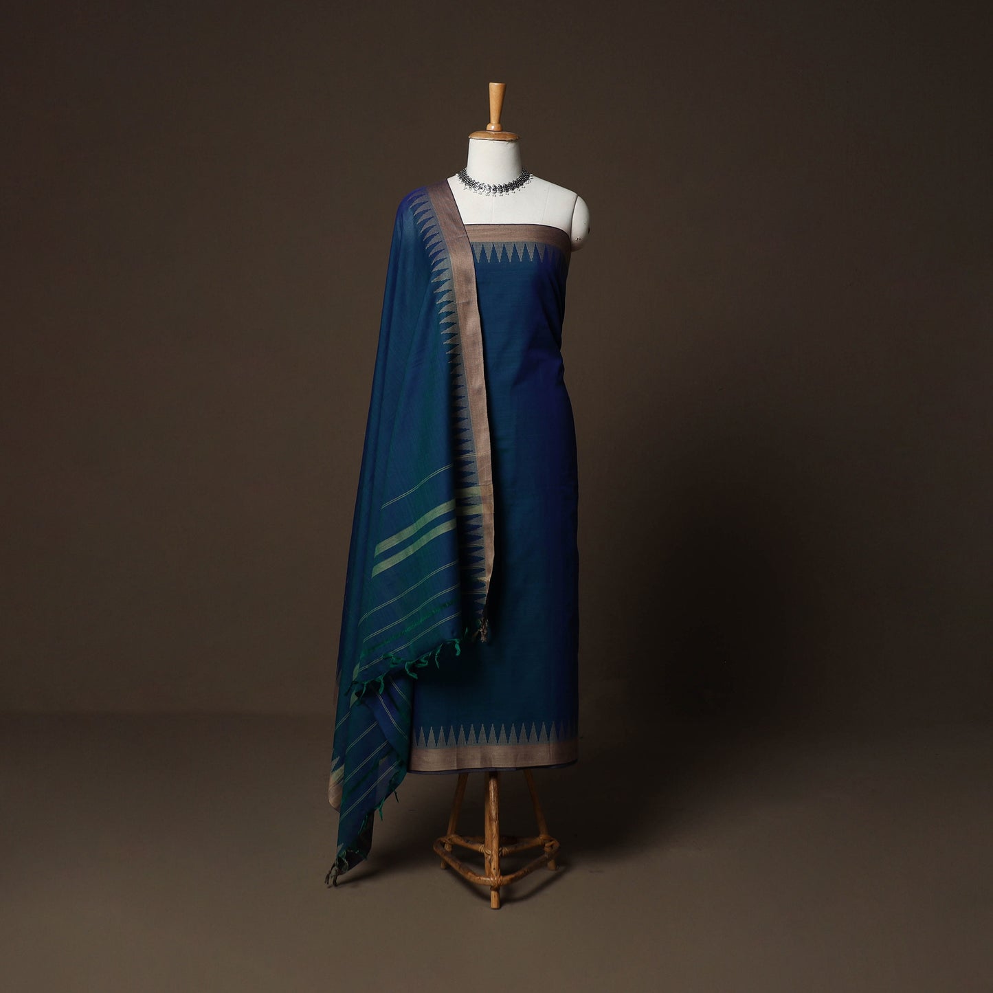 Dharwad Cotton 3pc Plain Unstitched Dress Material Suit Set with Woven Border 42