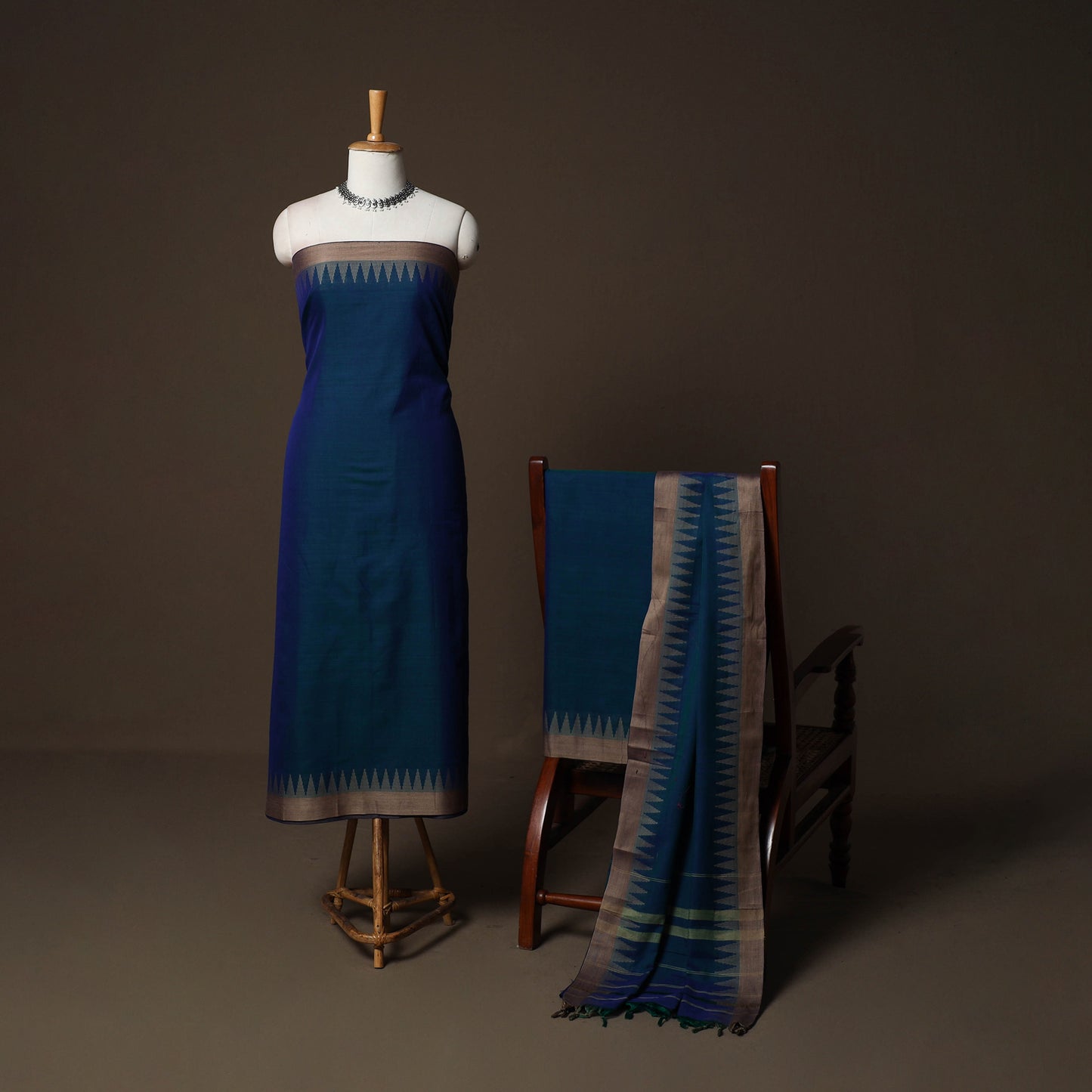 Dharwad Cotton 3pc Plain Unstitched Dress Material Suit Set with Woven Border 42