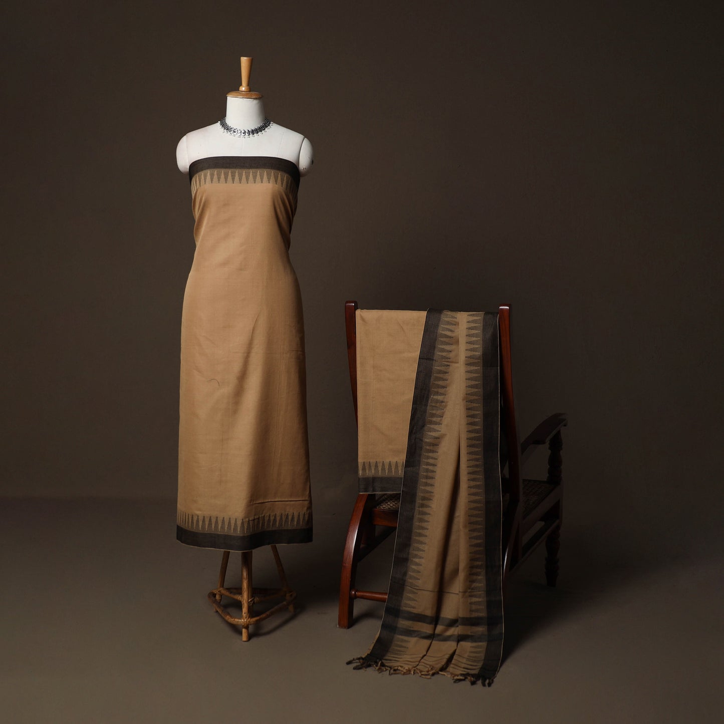 Dharwad Cotton 3pc Plain Unstitched Dress Material Suit Set with Woven Border 43