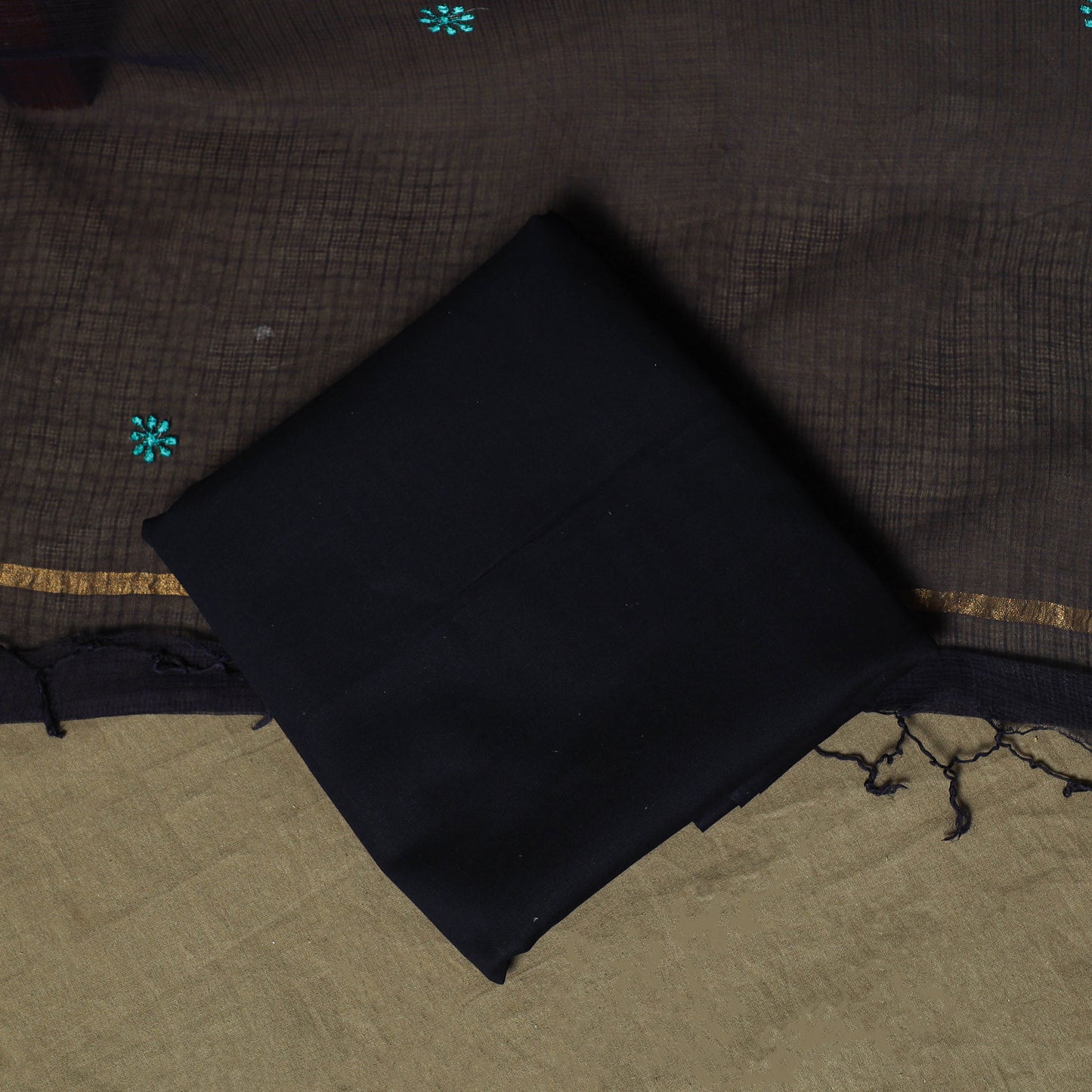 Plain Kota Doria Cotton Embroidered 3pc Unstitched Dress Material Suit Set 17