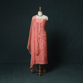 Pink - Hand Embroidered Muslin 3pc Unstitched Dress Material 06