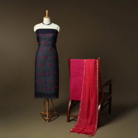 Plain Kota Doria Cotton Embroidered 3pc Unstitched Dress Material Suit Set 18