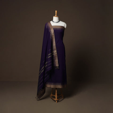 Dharwad Cotton 3pc Plain Unstitched Dress Material Suit Set with Woven Border 44