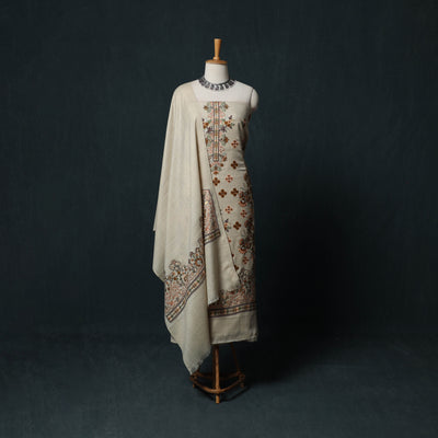 3pc Heavy Embroidered Wool Unstitched Dress Material Suit Set 56