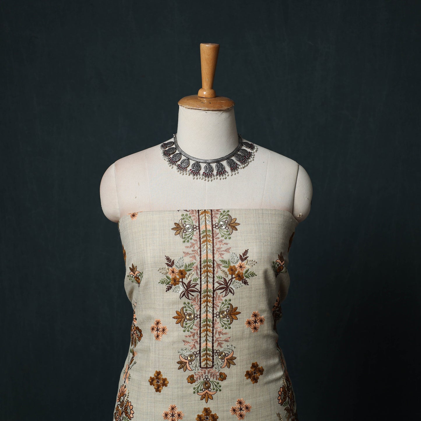 3pc Heavy Embroidered Wool Unstitched Dress Material Suit Set 56