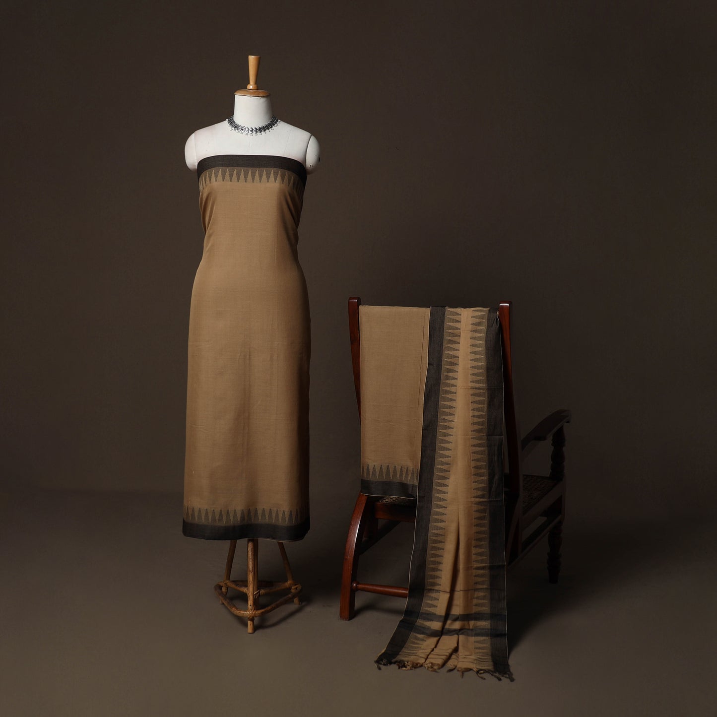 Dharwad Cotton 3pc Plain Unstitched Dress Material Suit Set with Woven Border 45