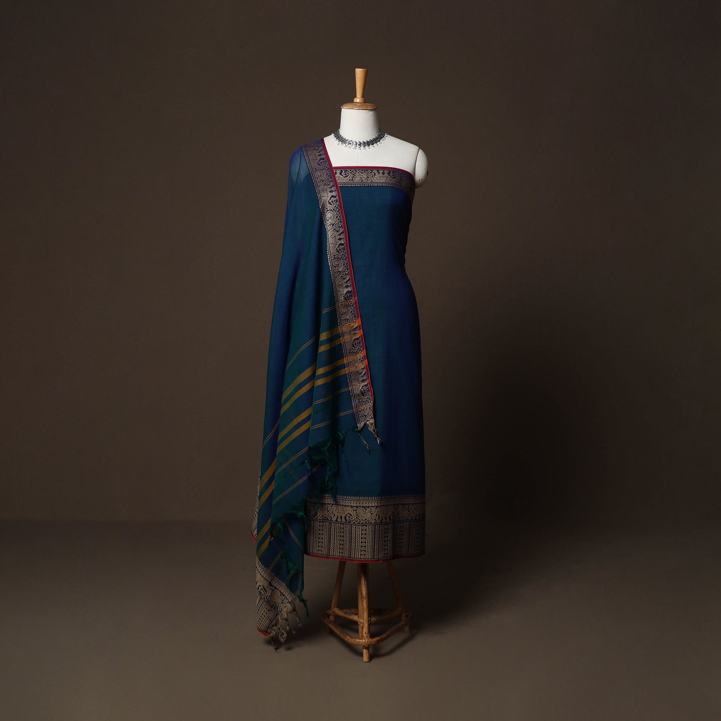 Dharwad Cotton 3pc Plain Unstitched Dress Material Suit Set with Woven Border 46