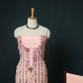 Pink - Hand Embroidered Muslin 3pc Unstitched Dress Material 08