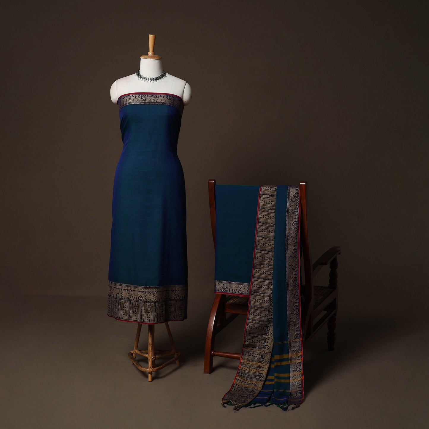 Dharwad Cotton 3pc Plain Unstitched Dress Material Suit Set with Woven Border 46