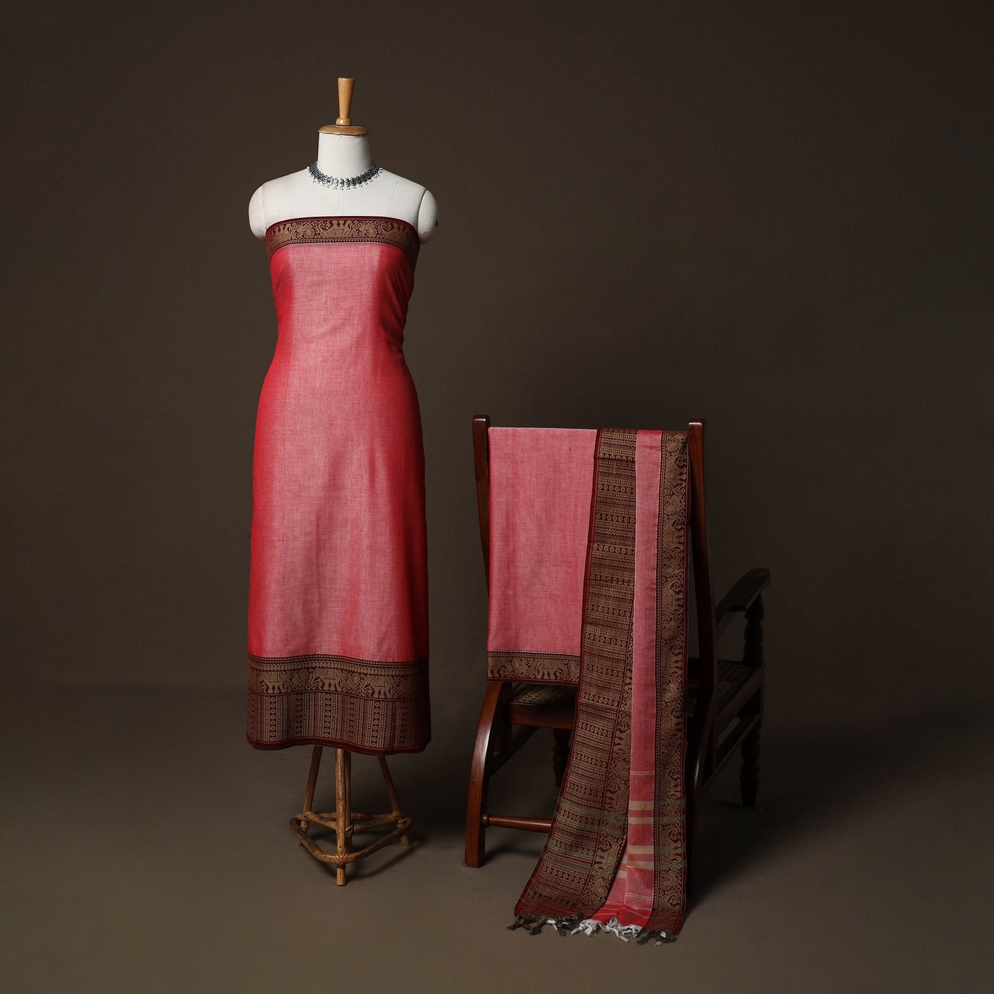 Dharwad Cotton 3pc Plain Unstitched Dress Material Suit Set with Woven Border 47