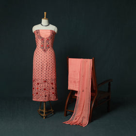 Peach - Hand Embroidered Muslin 3pc Unstitched Dress Material 09