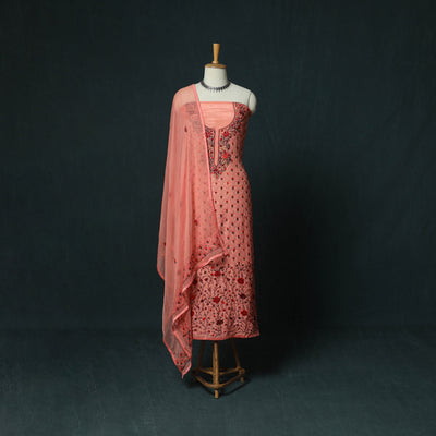 Peach - Hand Embroidered Muslin 3pc Unstitched Dress Material 09