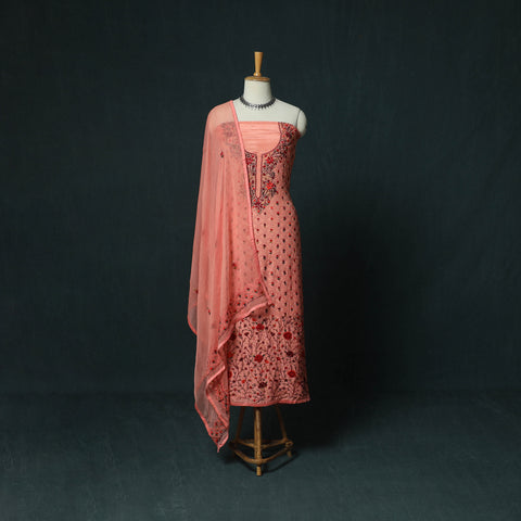 Peach - Hand Embroidered Muslin 3pc Unstitched Dress Material 09