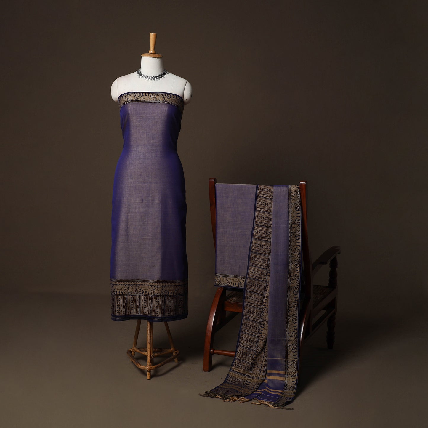 Dharwad Cotton 3pc Plain Unstitched Dress Material Suit Set with Woven Border 48