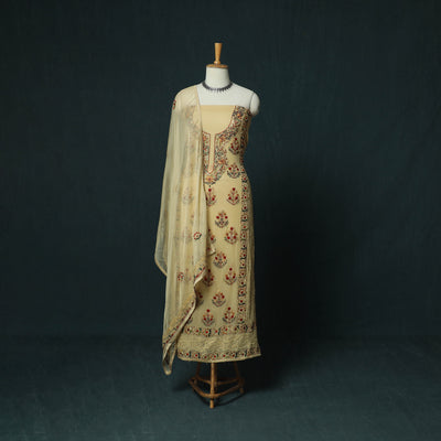 Yellow - Hand Embroidered Georgette 3pc Unstitched Dress Material 15