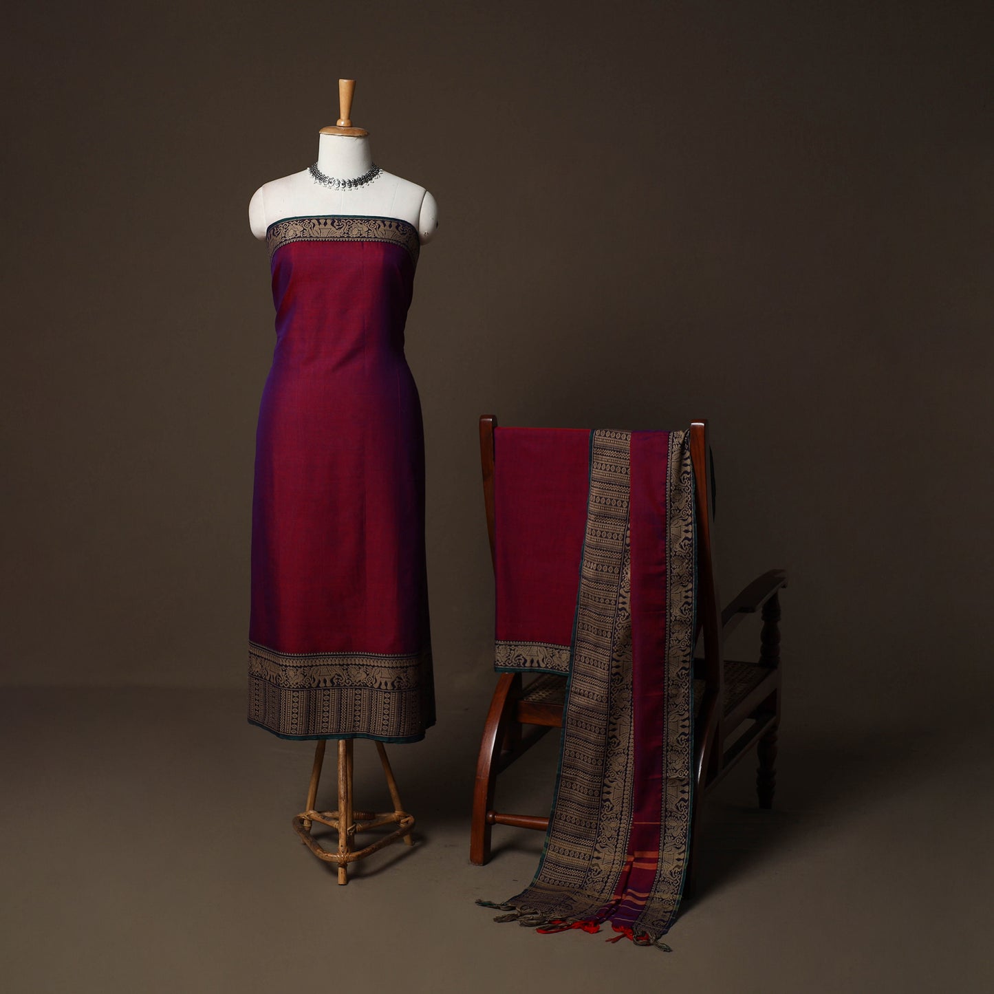 Dharwad Cotton 3pc Plain Unstitched Dress Material Suit Set with Woven Border 49