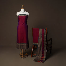 Dharwad Cotton 3pc Plain Unstitched Dress Material Suit Set with Woven Border 49