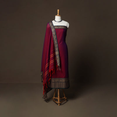 Dharwad Cotton 3pc Plain Unstitched Dress Material Suit Set with Woven Border 49